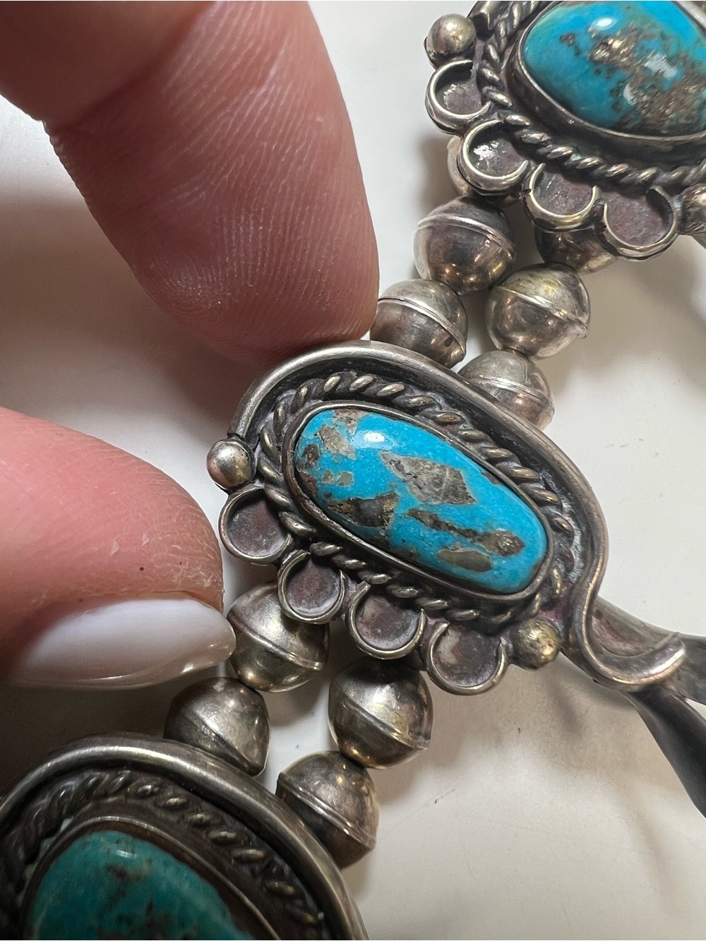 Sterling Silver Turquoise Squash Blossom Necklace - Picture 5 of 15
